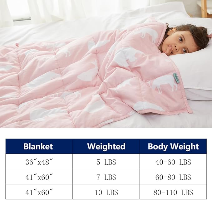 Hiseeme Weighted Blanket (36"x48", 5lbs) Cooling Breathable Heavy Blanket Throw with Premium Glass Bead Pink Animals