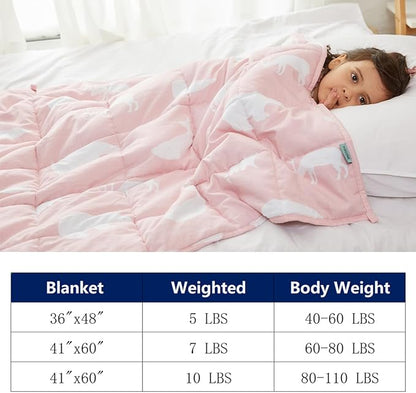 Hiseeme Weighted Blanket (36"x48", 5lbs) Cooling Breathable Heavy Blanket Throw with Premium Glass Bead Pink Animals