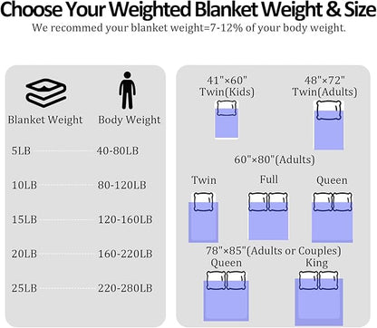 Weighted Blanket for Adults (20 lbs, 60” x 80”) Queen Size Heavy Blanket, Breathable Cotton with Natural Glass Beads, Machine Washable