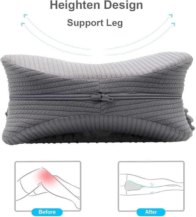 Upgrade Knee Pillow for Side Sleepers with Elastic Strap, Memory Foam Leg Pillow, Ideal for Spine Alignment, Hip, Back & Joint Pain Relief - for Better Sleeping with Breathable & Washable Cover