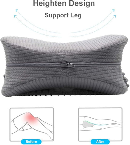 Upgrade Knee Pillow for Side Sleepers with Elastic Strap, Memory Foam Leg Pillow, Ideal for Spine Alignment, Hip, Back & Joint Pain Relief - for Better Sleeping with Breathable & Washable Cover