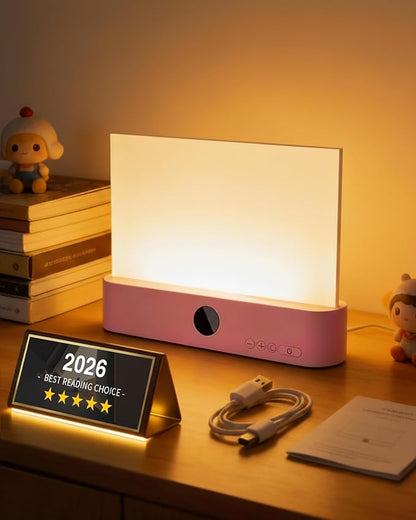 Book Light for Reading at Night Rechargeable Booklights Lighted Nighttime Accomplice That Doesn't Disturb with Dimming Warm Pink Shaped Mighty Bright Mini Battery Powered Shelf Merch Dream Girls