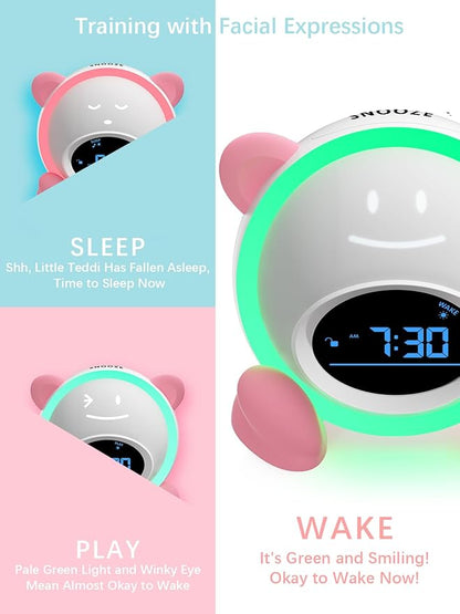 OK to Wake Clock for Kids, Sleep Training Clock with Night Light and Sound Machine, Kids Alarm Clock for Bedrooms (Pink)