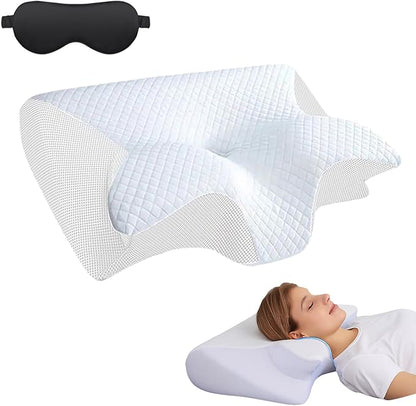 Pillow for Sleep Apnea, Cervical Neck Traction Pillow, 2-in-1 Orthopedic Memory Foam Pillows for Neck Pain Relief, for All Sleeping Positions, Breathable and Not Stuffy (White)