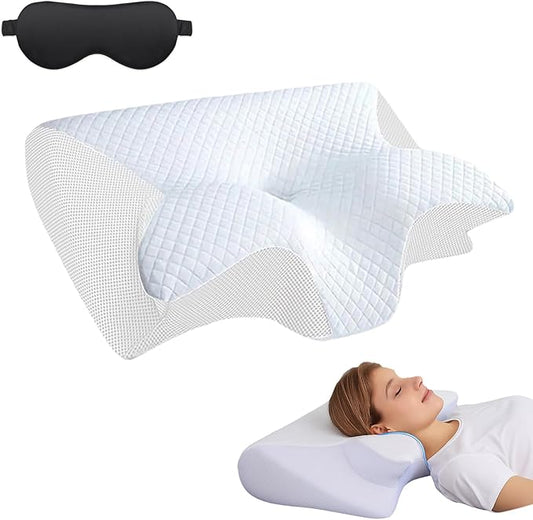 Pillow for Sleep Apnea, Cervical Neck Traction Pillow, 2-in-1 Orthopedic Memory Foam Pillows for Neck Pain Relief, for All Sleeping Positions, Breathable and Not Stuffy (White)
