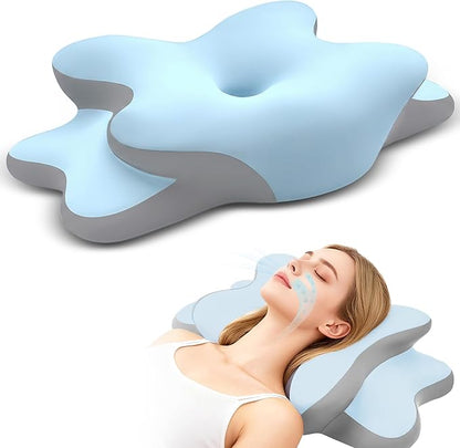 Sleep Apnea Pillow with Neck Pain & Snoring Relief -Orthopedic Cervical Pillow, Ergonomic Contour Memory Foam for Side, Back,Stomach Sleepers, Medium Firm Support (Blue, Queen Size 25" Lx15 Wx5.8 H)