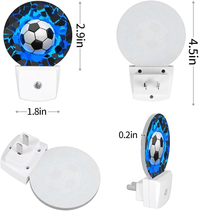 Plug-in Led Night Light with Auto Dusk to Dawn Sensor for Boys Girls Room Decor, 3D Blue Soccer Ball Wall Lamp Nightlights for Hallway,Bedroom, Kids Room, Kitchen, Stairway, (0.5W, 2 Pack)