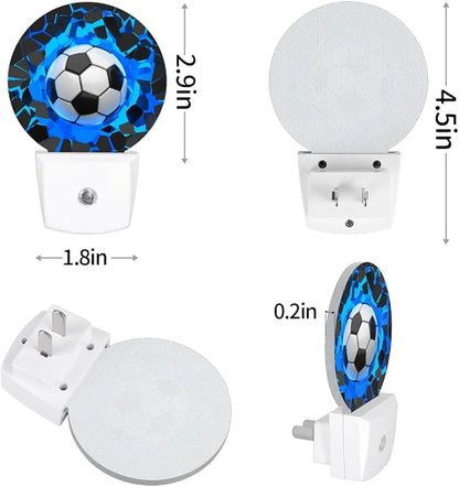 Plug-in Led Night Light with Auto Dusk to Dawn Sensor for Boys Girls Room Decor, 3D Blue Soccer Ball Wall Lamp Nightlights for Hallway,Bedroom, Kids Room, Kitchen, Stairway, (0.5W, 2 Pack)