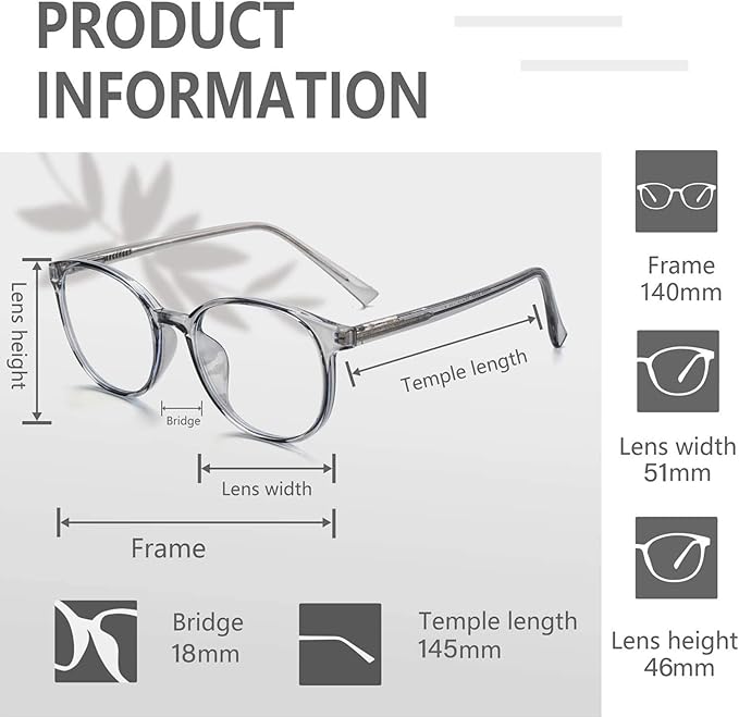 FONHCOO Blue Light Blocking Glasses Women Men Computer Eyeglasses,TR90 Fashion Round Transparent Anti Blue Light Glasses with Anti Eyestrain & UV Glare for Gaming & Reading (Smoke Grey)