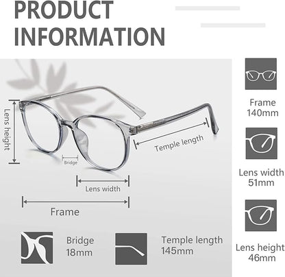 FONHCOO Blue Light Blocking Glasses Women Men Computer Eyeglasses,TR90 Fashion Round Transparent Anti Blue Light Glasses with Anti Eyestrain & UV Glare for Gaming & Reading (Smoke Grey)