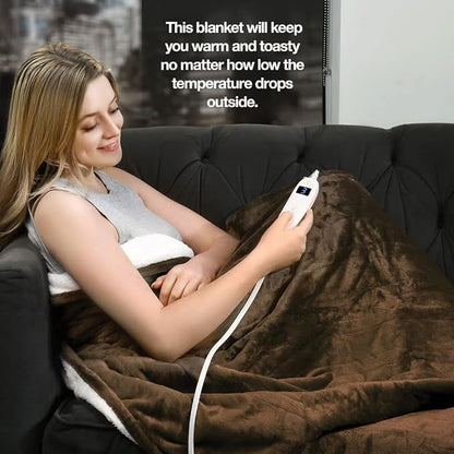 Medical king Heated Blanket, Machine Washable Extremely Soft & Comfortable Electric Blanket Throw Fast Heating with Hand Controller 10 Heating Settings & auto Shut-Off (Brown, 50 x 60)