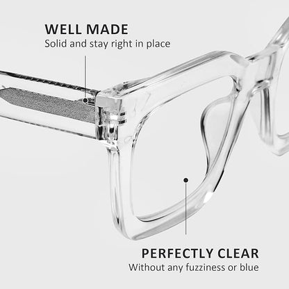 AQWANO Stylish Oversized Reading Glasses for Women Fashion Designer Readers Blue Light Square Computer Glasses
