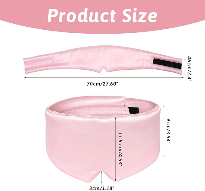 Soft Sleep Mask Large Size Eye Cover Blackout Eye Mask for Side Sleeper Comfortable Sleep Masks for Women Men with Adjustable Band Satin Blindfold for Travel Office Breaks Daily Sleeping Pink