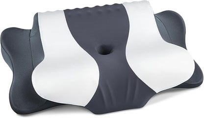 DONAMA Cervical Neck Pillow for Pain Relief, Orthopedic Contour Neck Pillow with Memory Foam Ergonomic Pillows with Dual Heights for Back, Stomach and Side Sleepers (Grey)