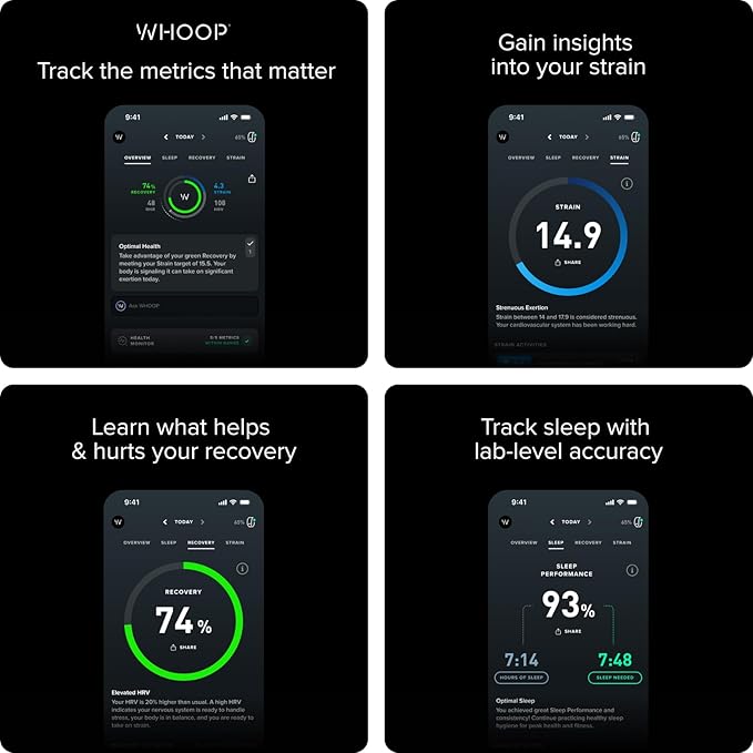 WHOOP 4.0 with 12 Month Subscription – Wearable Health, Fitness & Activity Tracker – Continuous Monitoring, Performance Optimization, Heart Rate Tracking – Improve Sleep, Strain, Recovery, Wellness
