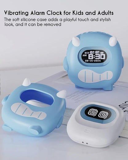 Monster Vibrating Alarm Clock - 3000mAh Rechargeable Battery 120-Day, Strong Vibration for Heavy Sleepers, Cute Emoji Faces, Dual Alarms, Portable Bed Shaker Perfect for Kids, Travel and Dorm Rooms