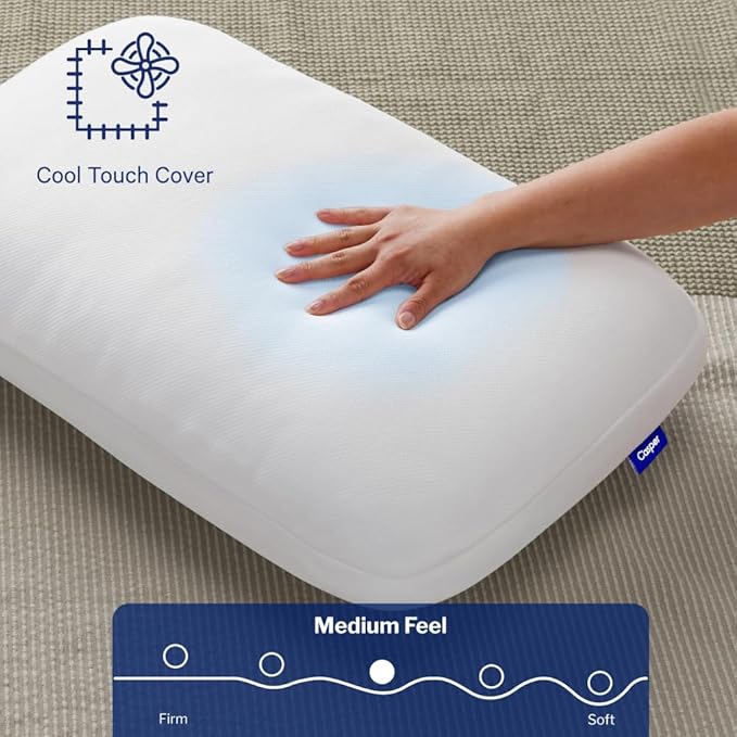 Casper Sleep Essential Cooling Hybrid Pillow, Standard Size – Dual-Sided Foam & Down-Alternative Fill, Medium Feel, Cooling Cover, Supports Side Sleepers, Breathable & Pressure-Relieving