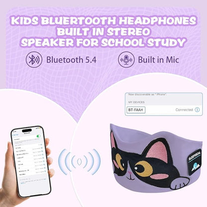 Kids Headband Headphones,Toddler Bluetooth Sleep Mask,Adjustable Wireless Headphones with Wired Playback Type C Jack Suitable for Study, Travel and Sleep(Purple)