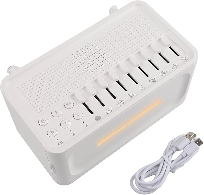 White Noise Machine Humidifier with Aroma Diffuser, 8 Sound Settings for Sleep Aid, Night Light, USB Speaker Function, 23x12x17cm