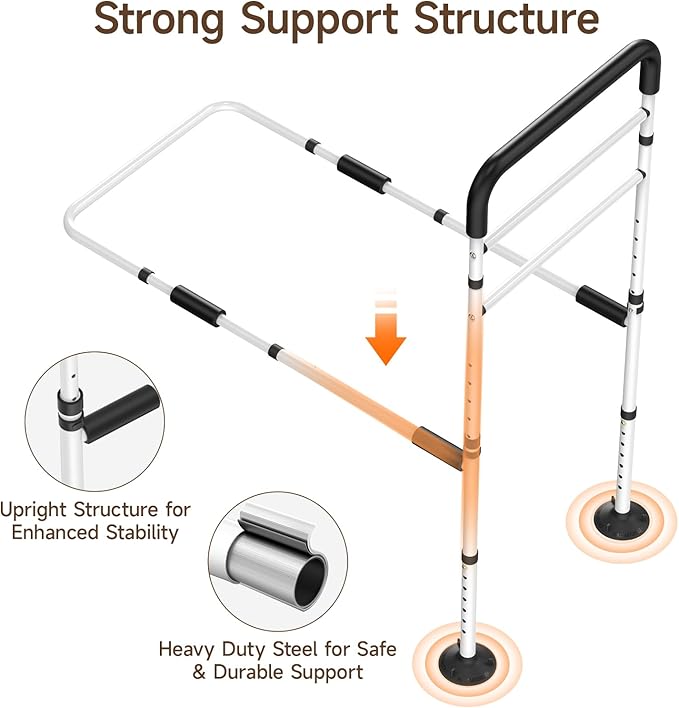 WAYES Bed Rails for Elderly Adults Safety, Adjustable Bed Assist Rail Handle with Leg for Seniors, Handicap, Disabled, Fall Prevention Hand Guard Grab Bar Bed Cane, Fit King, Queen, Full, Twin