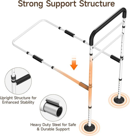WAYES Bed Rails for Elderly Adults Safety, Adjustable Bed Assist Rail Handle with Leg for Seniors, Handicap, Disabled, Fall Prevention Hand Guard Grab Bar Bed Cane, Fit King, Queen, Full, Twin