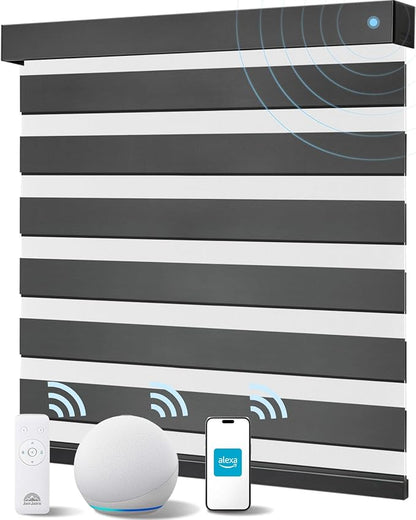 Smart Zebra Blinds for Windows, Alexa Motorized Blinds with Remote Control, Automatic Electric Power Zebra Shades for Indoor Windows (40" W x 72" H, Black)
