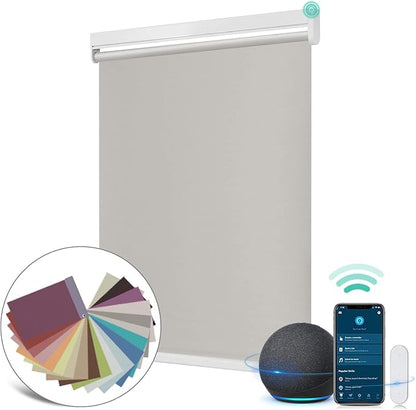 Allesin Motorized Roller Shade Blinds Work with Alexa for Window, 100% Blackout Smart Shades Cordless with Remote Control, Electric Automated Blinds for Window, Customized Size for Smart Home (Grey)