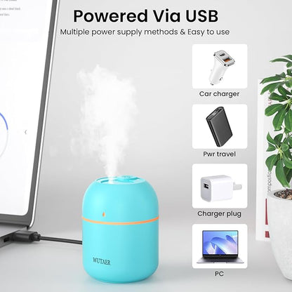 Portable Small Humidifier, WUTAER USB Personal Desktop Humidifier for Car, Office Room, Bedroom, Auto Shut-Off, 2 Mist Modes, Super Quiet(220ml, Green)