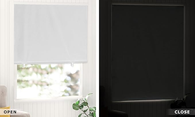 LazBlinds 100% Blackout Roller Shades, No Tools No Drill Cordless Blinds for Windows, Thermal Insulated UV Protection Privacy Window Shades for Bedroom (48''W x 72''H, White Silver)