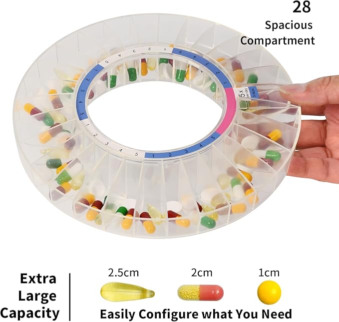 SenyerKare 28-Day Automatic Pill Dispenser with Alarm & Alzheimer’s Care, Medication Organizer w/Easy-Read LCD Display, Sound & Light & Key Alerts for Medication, Vitamins, Supplements, Clear Lid