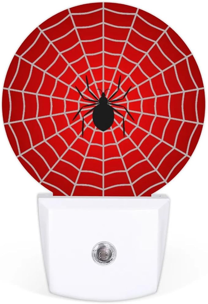 Plug-in Led Night Light with Auto Dusk to Dawn Sensor for Boys Girls Room Decor, Red Spider Web Wall Lamp Nightlights for Hallway,Bedroom, Kids Room, Kitchen, Stairway, (0.5W, 2 Pack)