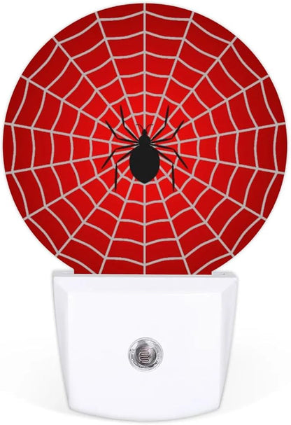 Plug-in Led Night Light with Auto Dusk to Dawn Sensor for Boys Girls Room Decor, Red Spider Web Wall Lamp Nightlights for Hallway,Bedroom, Kids Room, Kitchen, Stairway, (0.5W, 2 Pack)