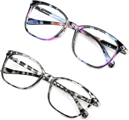 VisionGlobal 2 Pack Blue Light Blocking Glasses for Women/Men, Anti Eyestrain, Computer Reading, TV Glasses, Stylish Square Frame, Anti Glare (Pink+Leopard)