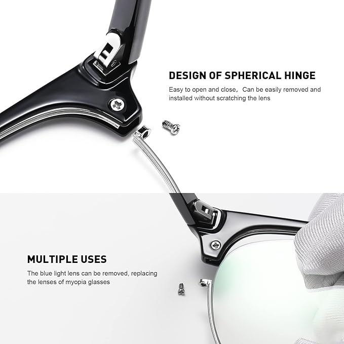 Blue Light Blocking Glasses Vintage Half Frame UV Clear Lens Anti Eyestrain Computer Gaming Glasses for Women Men(P48)