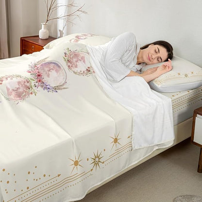 Sun Moon Girly Sheet Twin,12 Constellation Universe Bedding Set for Kids Teens Adults,Geometric Line Dots Boho Beige Trippy Bed Sheet Set 3pcs (Deep Pocket Fitted Sheet + Flat Sheet + 1 Pillowcase)