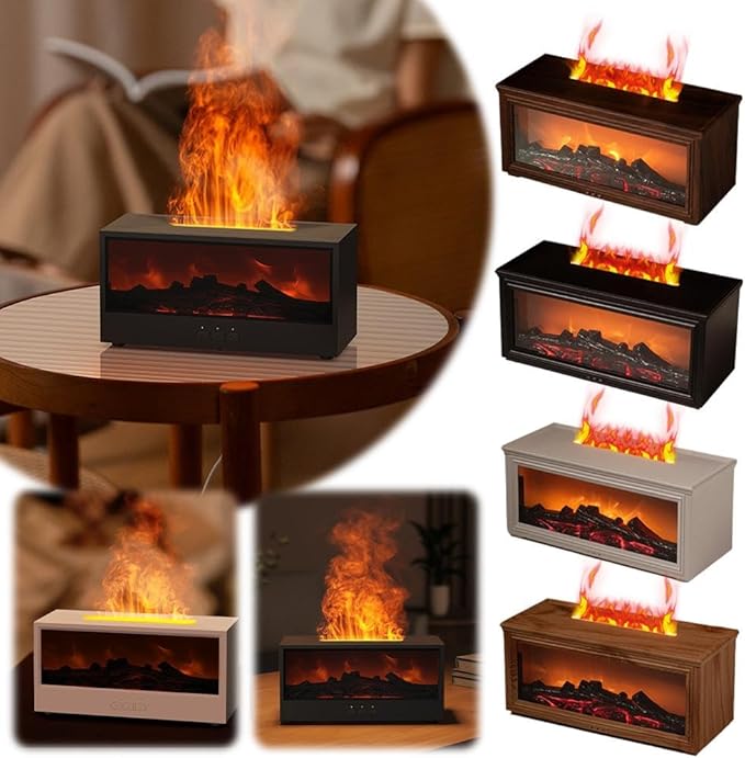 Fireplace Flame Air Diffuser Humidifier,7 Colors Aromatherapy Essential Oil Diffuser,280ml Ultrasonic Cool Mist Humidifier with Remote,3 Gears Timer Shutdown for Home,Bedroom,Office,Yoga(White)