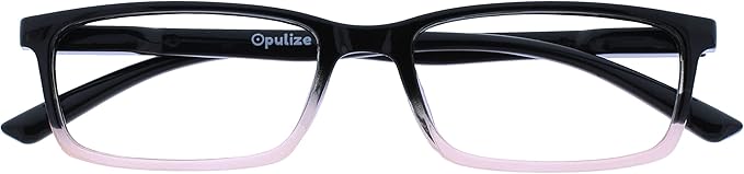 OPULIZE SEE Reading Glasses with Blue Light Blocking for Women and Men, Narrow Frame, Spring Hinges, Computer Gaming Glasses, Black To Pale Pink +3 (Pack of 1)