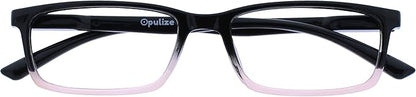 OPULIZE SEE Reading Glasses with Blue Light Blocking for Women and Men, Narrow Frame, Spring Hinges, Computer Gaming Glasses, Black To Pale Pink +2.5 (Pack of 1)