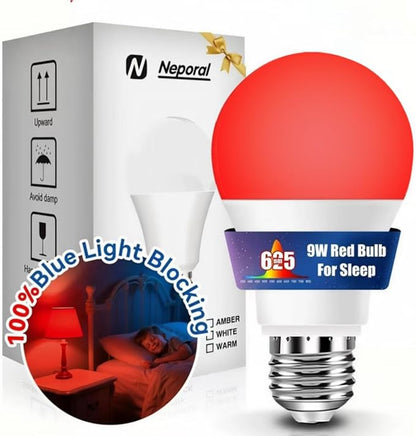 Neporal 625nm Red Light Bulb for Sleep, 100% Blue Light Blocking Bulb for Melatonin Promoting, A19 LED 9W 60W Equivalent Dim Red Night Bulb for Baby Nursery, Sleeping, Reading, Bedroom 1-Pack