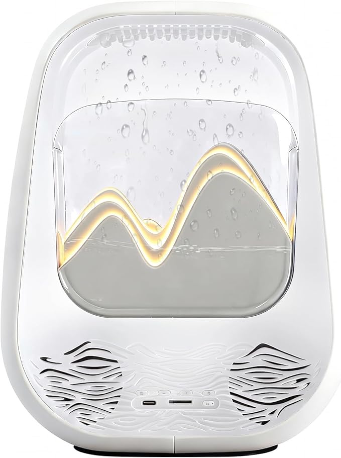 8-in-1 White Noise Sound Machine with Night Light, Help Stress Relief, Waterfall Design Essential Oil Diffuser Rain Sound Machine with Humidifier for Bedroom Office Decor Gift, Cream