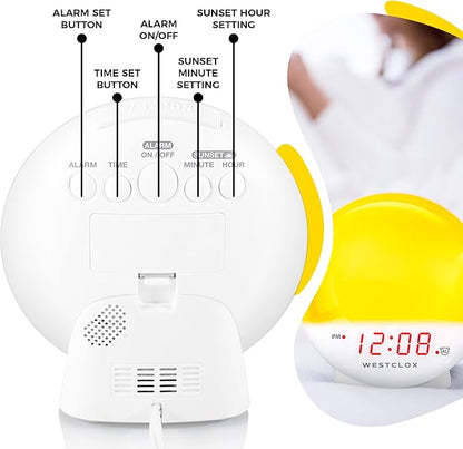 Westclox 71051 Sunrise Alarm Clock with Dimmable Nightlight & Restful Sunset/ Sunlight Simulator lamp for Bedroom