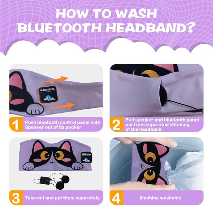 Kids Headband Headphones,Toddler Bluetooth Sleep Mask,Adjustable Wireless Headphones with Wired Playback Type C Jack Suitable for Study, Travel and Sleep(Purple)