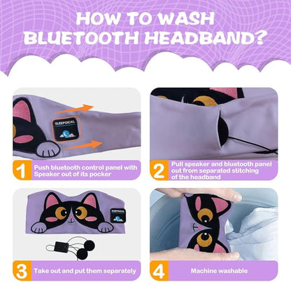 Kids Headband Headphones,Toddler Bluetooth Sleep Mask,Adjustable Wireless Headphones with Wired Playback Type C Jack Suitable for Study, Travel and Sleep(Purple)