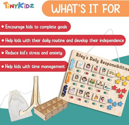 Wooden Chore Chart for Kids Visual Schedule, Routine Chart for Kids, Morning Bedtime Routine Chart for Toddlers Ages 2-4, Daily Kids Schedule Board for Home (18)