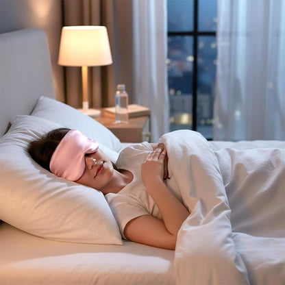 Soft Sleep Mask Large Size Eye Cover Blackout Eye Mask for Side Sleeper Comfortable Sleep Masks for Women Men with Adjustable Band Satin Blindfold for Travel Office Breaks Daily Sleeping Pink