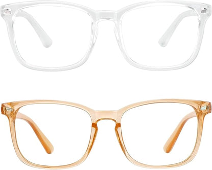 LifeArt 2 Pairs Blue Light Blocking Glasses with Spring Hinge, Anti Eyestrain, Computer Reading Glasses, Gaming Glasses, TV Glasses for Women Men, Anti UV (Champagne&Clear, +1.00 Magnification)