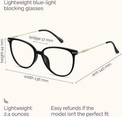 Gaoye Blue Light Blocking Glasses - Trending Round TR90 Frames, Metal Arms, UV400 Protection - Matching Soft Case