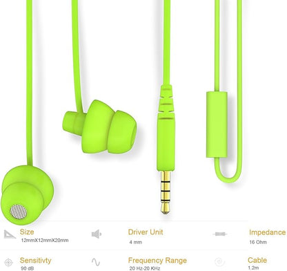 MAXROCK (TM Total Soft Silicon Headphones with Mic Sleep Travel Choice for Cellphones Tablets and 3.5mm Jack (Green)