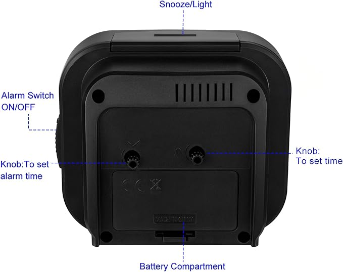 Loud Alarm Clock for Heavy Sleepers,Battery Operated, Big Numbers Readable for Seniors, 4.3 Inches Analog Alarm Clocks for Bedrooms and Home, Snooze, Lighted on Demand, Black