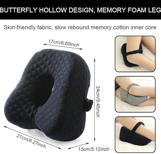 ASANMEYO Knee Pillow for Side Sleepers - Butterfly Hollow Design Aligns Spine and Relieves Pressure - Memory Foam Leg Pillow Elastic Strap for Back, Hip, Sciatica Pain Relief - Navy